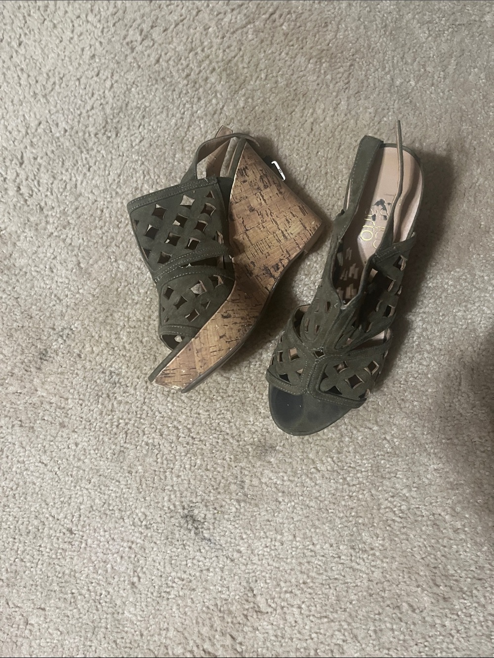 Franco Sarto Olive Laser-Cut Cork Wedge Sandals